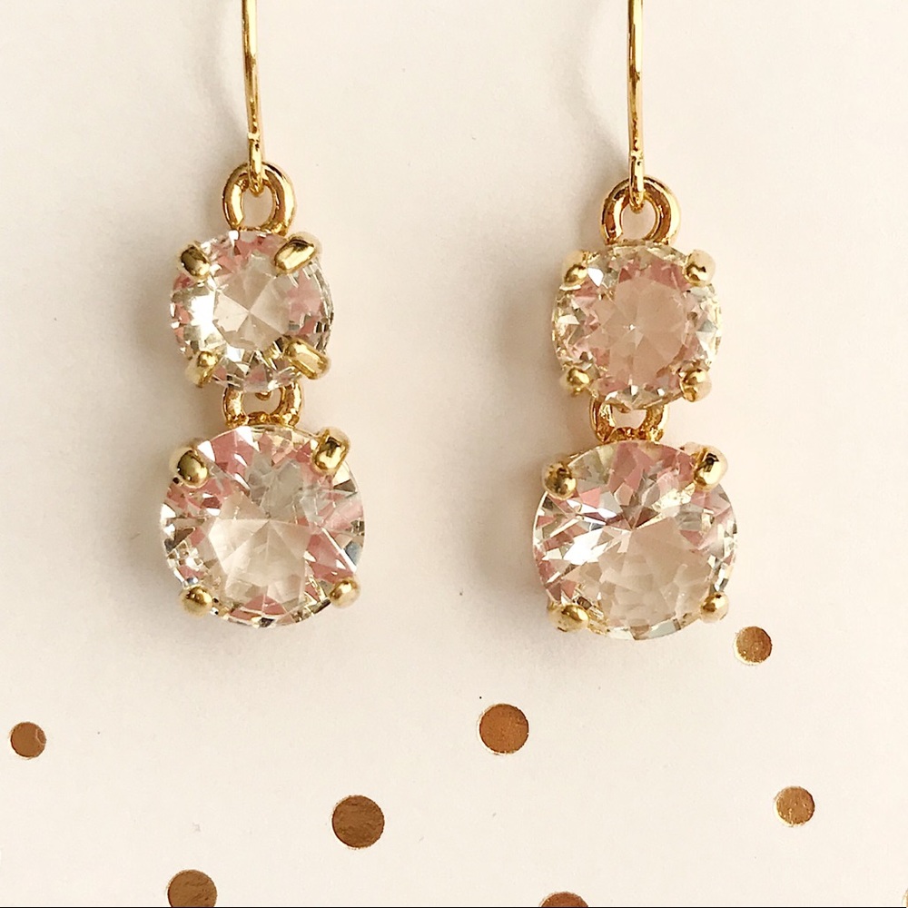 Gold Clear Gumdrop Stones Drop Earrings - Picture 3 of 5